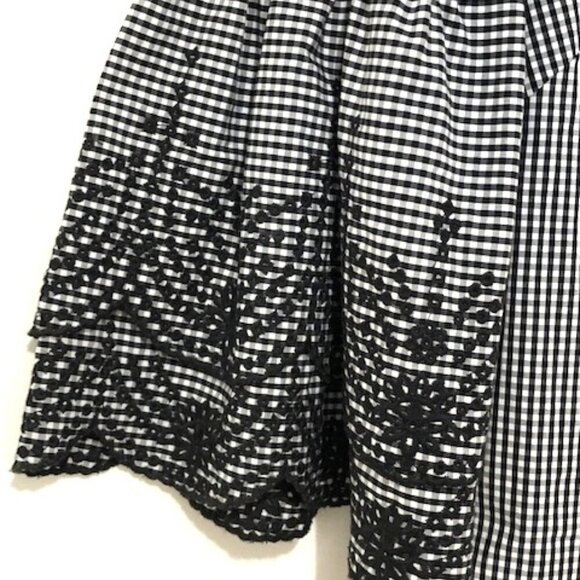 Lauren Ralph Lauren Top Black & White Gingham Embroidered Bell Sleeves PXS - Picture 3 of 5